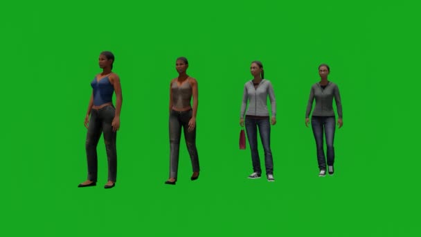 Dört Farklı Afrikalı Kadın Yeşil Ekran Bekliyor Ayakta Duruyor Boyutlu — Stok video