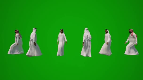 Six Middle Eastern Pilgrim Men Green Screen Walking Holy Shrine — Stock Video