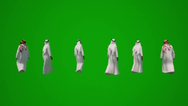 Seis Hombres Oriente Medio Pantalla Verde Caminando Moviéndose Desde Detrás — Vídeos de Stock