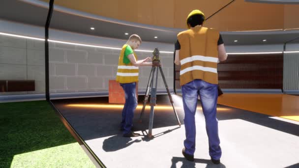 Two Construction Supervisors Measuring Designing Structure — Stock Video