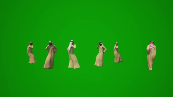 Six Middle Asian Men Green Screen Talking Phone Home Animation — Stock Video