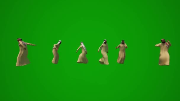 Arabo Uomini Che Ballano Schermo Verde Divertendosi Calci Piedi Animazione — Video Stock