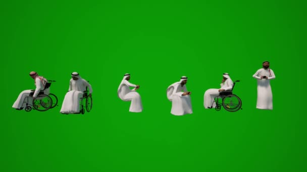 Terluka Layar Hijau Arab Duduk Dengan Kursi Roda Animasi Rumah — Stok Video