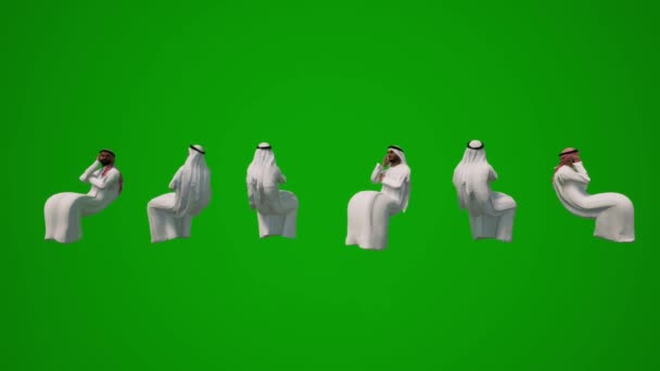 Several Arab Asian Men Green Screen Sitting Talking Phone Exhibition — Stock Video