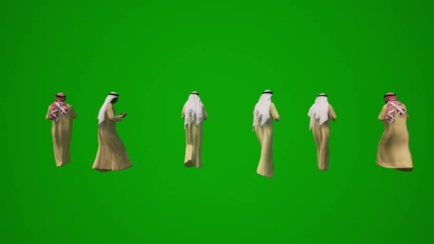 Several Asian Arab Men Green Screen Walking Arabic Clothes Animation — Stock Video