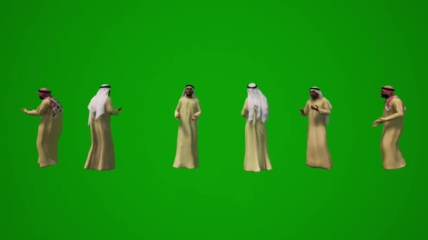3Dいくつかのアラブのマーケティング担当者グリーンスクリーントークと展示アニメーションでの交渉 — ストック動画