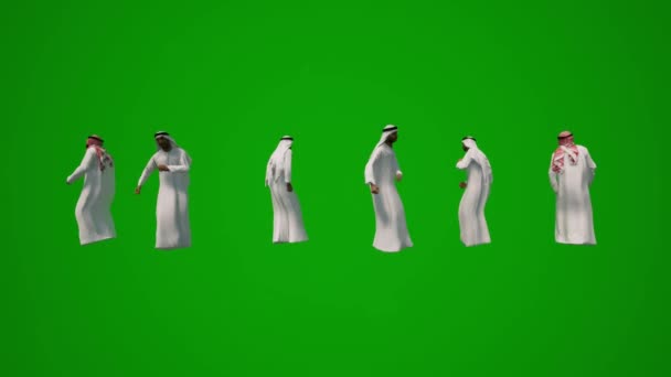 Varios Turistas Árabes Pantalla Verde Bailando Divertirse Animación — Vídeo de stock