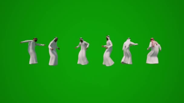 Beberapa Menari Muslim Layar Hijau Merayakan Dan Menendang Animasi — Stok Video