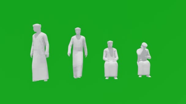 Animowane Czterech Arabów Stojących Siedzących Zielony Ekran Zakupy Podróże Rozmowy — Wideo stockowe