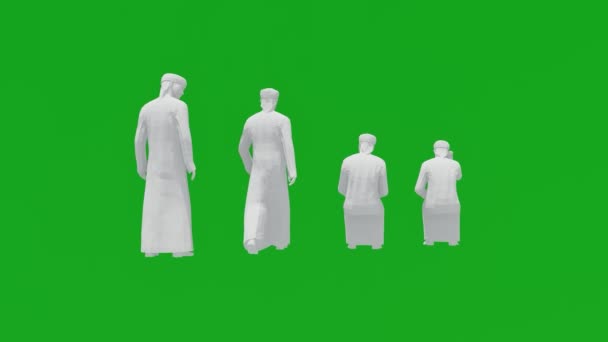 Animated Four Arab Men Standing Sitting Green Screen Shopping Traveling — Stock Video