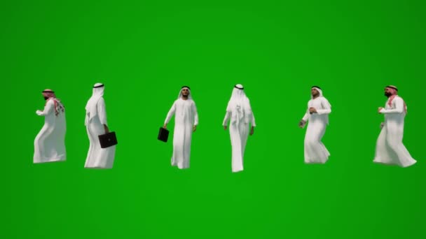Animated Four Arab Men Standing Sitting Green Screen Shopping Traveling — Stock Video