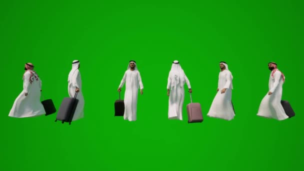 Animado Cuatro Hombres Árabes Pie Sentado Verde Pantalla Compras Viajar — Vídeos de Stock