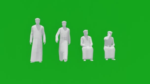 Мультипликация Четырех Арабских Мужчин Стоящих Сидящих Зеленый Экран Покупки Путешествия — стоковое видео