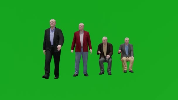 Animowane Czterech Afrykańskich Mężczyzn Stojących Siedzących Zielony Ekran Zakupy Podróże — Wideo stockowe