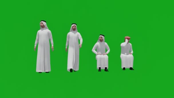Boyutlu Yeşil Ekran Alışverişi Yapan Gezen Konuşan Yürüyen Dört Arap — Stok video