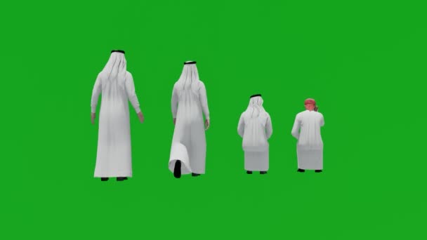 Animado Cuatro Hombres Árabes Pie Sentado Verde Pantalla Compras Viajar — Vídeos de Stock