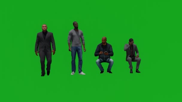 Animated Four African Men Green Screen Shopping Traveling Talking — Stock Video