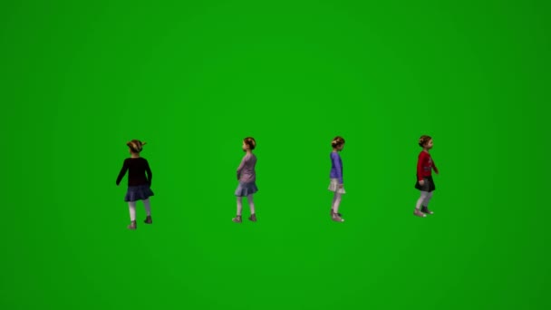 Симпатичная Девочка Зеленый Экран Играет Ходьба Работает Различных Режимах Симпатичная — стоковое видео