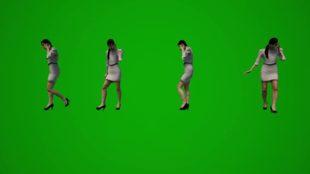 Kobieta Dziewczyna Zielony Ekran Chodzić Taniec Rozmawiać Sklep Mobile Praca — Wideo stockowe