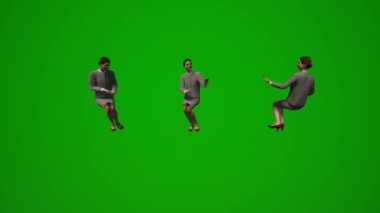 Kadın çalışan 3D yeşil ekran. İçkili ve telefonla konuşuyor.