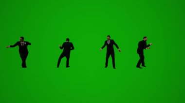 3D animasyon erkek kıyafeti ve hükümet yeşil ekran dansı ve ofisi kutluyor.
