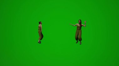 3D animasyon Avrupalı anne yeşil ekran dansı ve evde kutlama