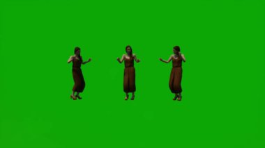 3D animasyon Avrupalı anne yeşil ekran dansı ve evde kutlama