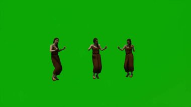 3D animasyon Avrupalı anne yeşil ekran dansı ve evde kutlama