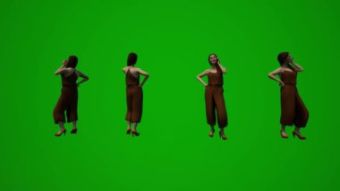 3D animasyon Avrupalı anne yeşil ekranda yürüyor, arıyor ve evde çalışıyor