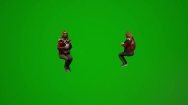 Animasyon kadın İngilizce öğretmenleri 3 boyutlu yeşil ekran oturma, konuşma, çalışma ve içme