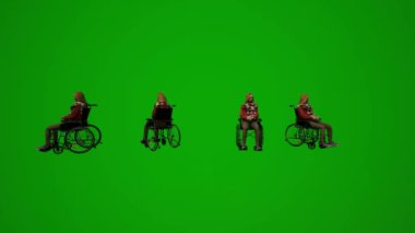 Animasyon kadın İngilizce öğretmenleri 3 boyutlu yeşil ekran oturma, konuşma, çalışma ve içme