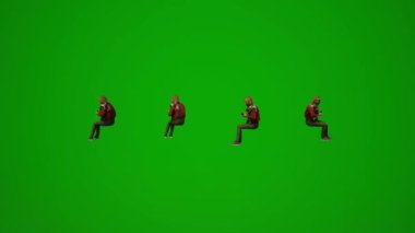 Animasyon kadın İngilizce öğretmenleri 3 boyutlu yeşil ekran oturma, konuşma, çalışma ve içme