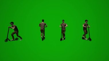 3D yeşil ekrandaki birkaç erkek öğretmen telefonda konuşuyor, yürüyor ve telefonda çalışıyor.