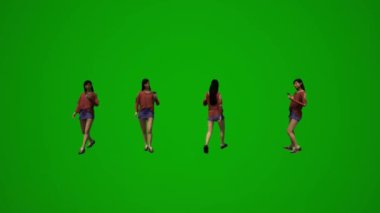 Üç boyutlu animasyon Asyalı ve Çinli kadın yeşil ekran arkadaşlarıyla konuşuyor ve okulda konuşuyor.