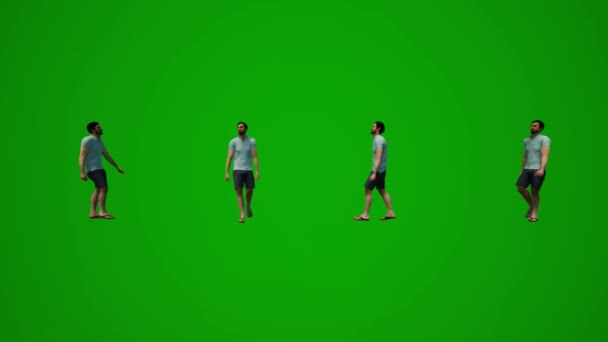 带购物袋和旅行的3D动画欧洲模特男子绿色屏幕购物 — 图库视频影像