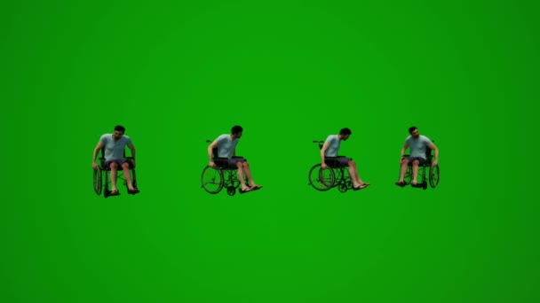 3Dアニメーションヨーロッパの男性モデルは 緑の画面に座って 話をし 写真を撮る — ストック動画