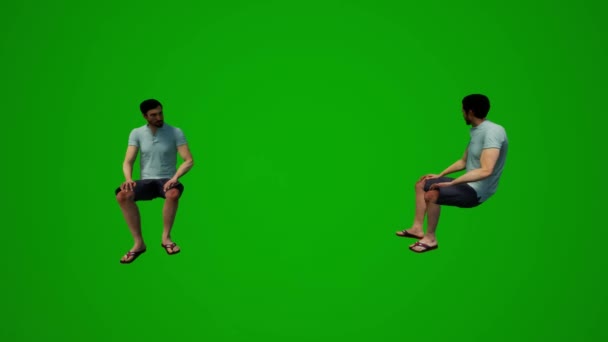 Animovaný Evropský Mužský Model Sedící Zelené Obrazovce Hrající Mluvící Fotografující — Stock video
