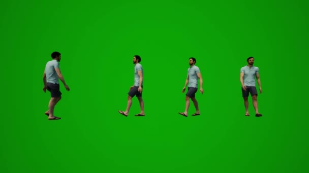 Animado Modelo Masculino Europeo Pantalla Verde Caminando Hablando Teléfono Trabajando — Vídeos de Stock