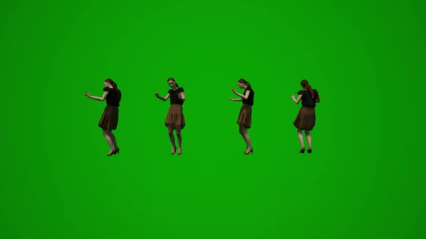 年轻的白人女子3D绿色荧幕与朋友在晚会上跳舞喝酒 — 图库视频影像
