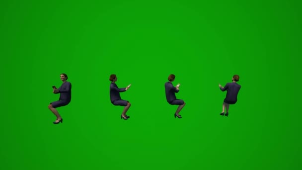 女性従業員3D緑の画面を飲んで座って電話を話すオフィス — ストック動画