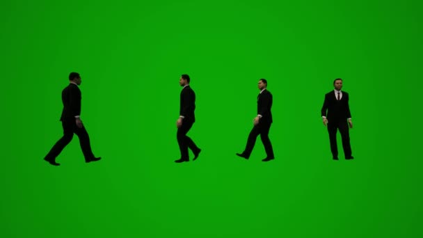 3Dアニメーションの男のスーツと政府の公式緑の画面は オフィスを歩いて 電話や撮影を話します — ストック動画