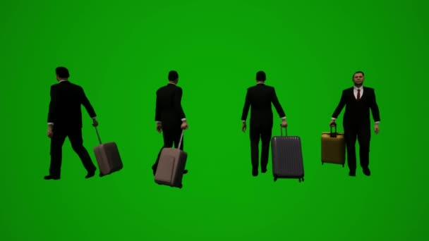Анимации Человек Костюм Правительство Зеленый Экран Покупки Питья Путешествия Аэропорту — стоковое видео