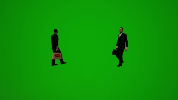 3Dアニメーションの男のスーツと政府の緑の画面ショッピング 飲み物や空港での旅行 — ストック動画