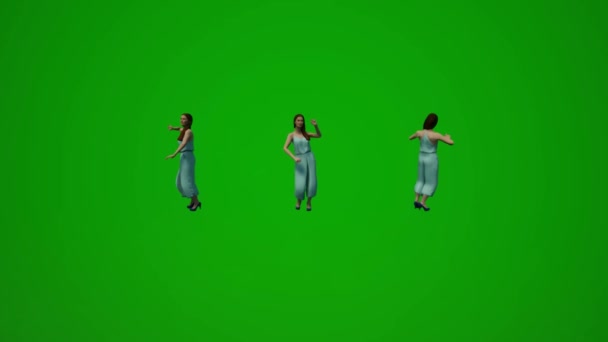 3D动画欧洲母亲绿屏舞和庆祝在家里 — 图库视频影像