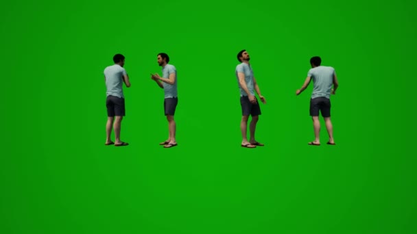 3D动画欧洲模特男子绿屏步行 拍照和公园锻炼 — 图库视频影像