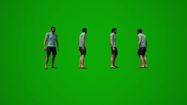 Animovaný Evropský Model Muž Zelená Obrazovka Chůze Fotografování Cvičení Parku — Stock video