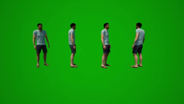 Animovaný Evropský Model Muž Zelená Obrazovka Chůze Fotografování Cvičení Parku — Stock video