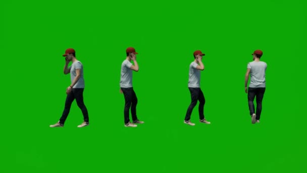 Animado Varios Maestros Masculinos Pantalla Verde Hablando Teléfono Caminando Trabajando — Vídeos de Stock