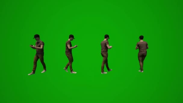 Animado Varios Maestros Masculinos Pantalla Verde Hablando Teléfono Caminando Trabajando — Vídeos de Stock