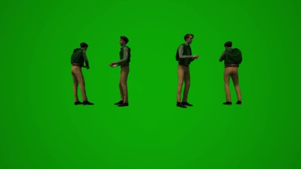 Russian Tourist Man Green Screen Walking Looking Talking Airport Animation — Stock Video